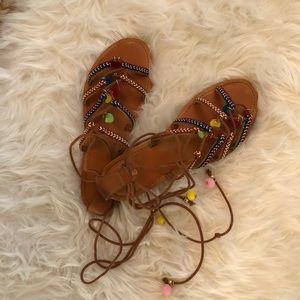 Pom lace up sandals